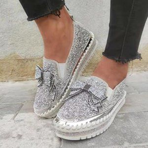 MUGUAN RHINESTONE BLING SLIP ON WOMEN'S PLATFORM SNEAKERS Size 6